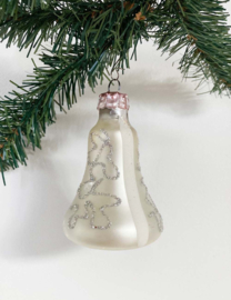 Glazen vintage kerstbal - kerstklok. Zilver retro belletje
