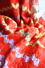 Vrolijke handgemaakt sprei. Oranje vintage sierdeken / quilt