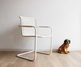 Witte vintage buisframe stoel, Tecta stijl. Retro design stoel
