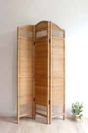 Rieten vintage kamerscherm. Rotan retro / Boho roomdivider.