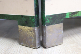 Groot kamerscherm in Art Deco stijl. Houten vintage roomdivider