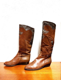 Bruin leren Cowboy Boots - maat 39,5. Lederen dames laarzen met hak