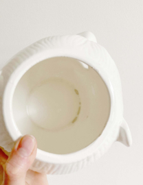 Witte vintage uienpot - huilend gezicht. Aardewerk retro pot, jaren 80