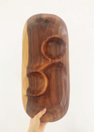 Grote houten vintage schaal met vakken. Boho retro snackschaal