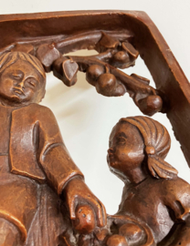 Vintage wandpaneel, 2 kinderen die appels plukken. Retro plaquette - herfst