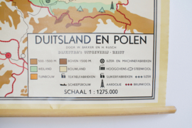 Retro schoolplaat van Duitsland en Polen. Toffe vintage landkaart / pull down chart