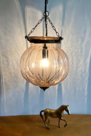 Handgeblazen hallamp met bronzen details. Glazen vintage lamp.