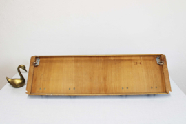 Houten vintage kapstok met spiegeltje. Retro Mid Century wandkapstok