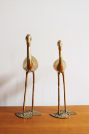 Set van 2 messing flamingo's . Goud kleurige vintage vogel beelden.