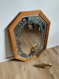 Grote vintage spiegel in Tiffany stijl. Achthoekige Boho wandspiegel