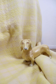 Grote gele vintage deken van Aabe. Wollen retro sprei - 183 x 235 cm.