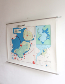 Vintage schoolplaat - Flevoland/Nederland. Grote retro Geografie landkaart