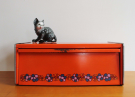 Vintage Brabantia broodtrommel, dessin Diane. Oranje retro blik met bloemen