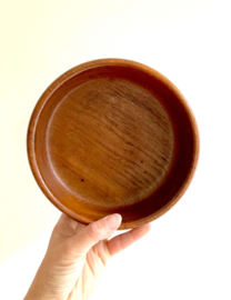 Houten vintage schaal. Ronde teakhouten saladeschaal / retro kom