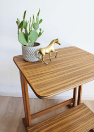 Houten vintage side table. Retro design bijzet/planten tafel
