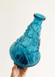 Blauw vintage Empoli vaas.  Glazen wijnmand vaasje - Italiaans.
