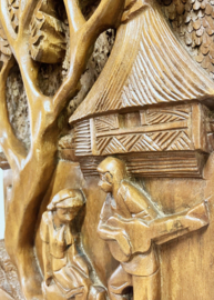 Groot hand gesneden houten paneel. Vintage kunstwerk / Oosters paneel