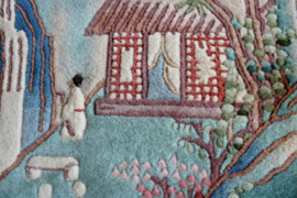 Handgemaakt Chinees tapijt. Oosters vintage vloerkleed met  landschap