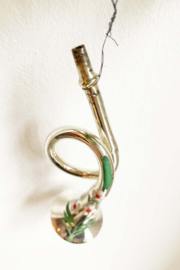 Glazen vintage kerstbal - trompet. Antiek zilveren kerst ornament