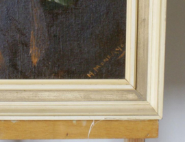 Origineel olieverf schilderij op board in vintage lijst. Groot portret - H. Moncayo