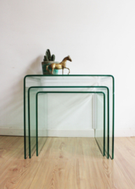 Glazen vintage mimiset. 3 retro design tafeltjes van glas / nesting tables