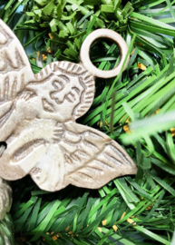 Set glazen vintage kerstballen - druiventros met engeltjes. Retro zilveren kerstversiering