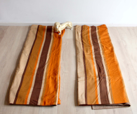 Set oranje/bruine vintage gordijnen. 2 gestreepte  retro overgordijnen - jaren 70
