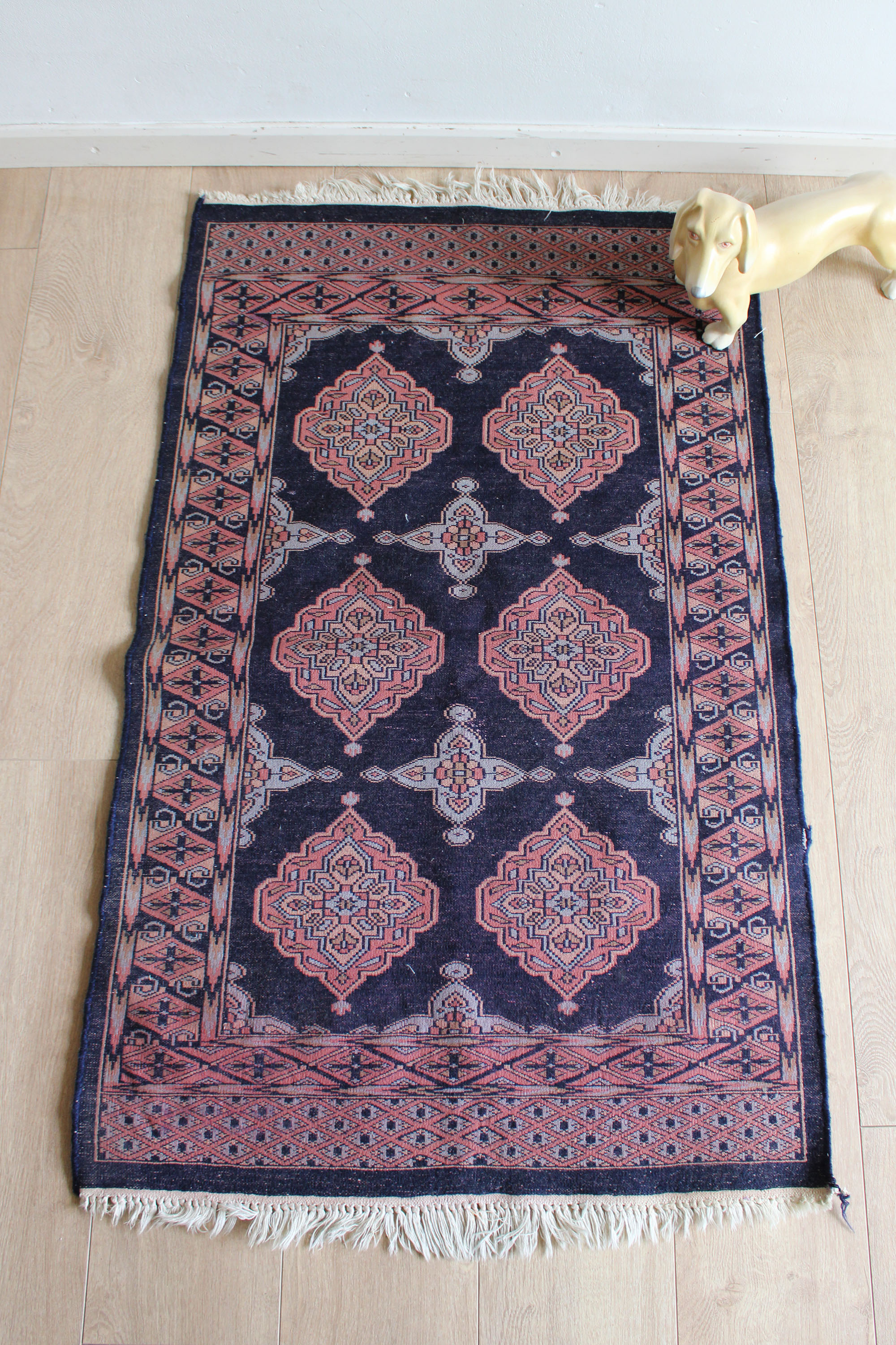 Handgeknoopt Oosters kleedje. Blauw vintage Perzisch tapijt