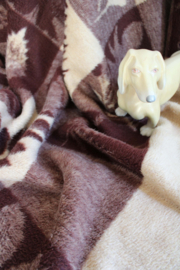 Grote bruin/beige vintage deken van dralon. Tweepersoons vegan sprei/ retro plaid