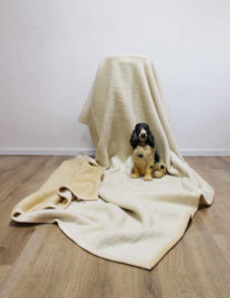 Bruin / beige retro Didas deken van dralon. Vegan sprei/ vintage plaid