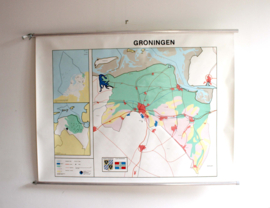 Vintage schoolplaat - Groningen / Nederland. Grote retro Geografie landkaart