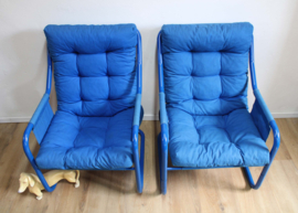 Set blauwe fauteuils - Mio ?  Deense retro design stoelen.