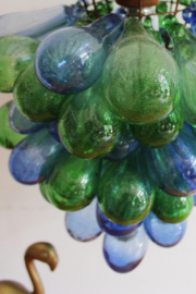 Glazen vintage druiventros lamp. Blauw groene Boho lamp van glas.