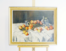 Flink olieverf schilderij op doek in lijst. Sfeervol stilleven met appels.