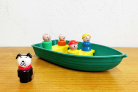 Vintage boot van Fisher Price -1988. Retro speelgoed bootje met 5 poppetjes