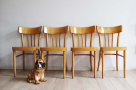 4 houten cafe stoelen - KOK. Set retro keukenstoelen