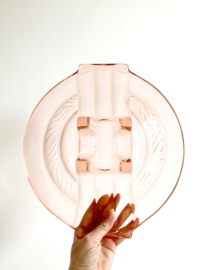Roze glazen vintage schaal op pootjes. Art Deco bord - Walther & Söhne?