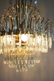 Grote vintage kroonluchter met pegels. Hollywood Regency hanglamp
