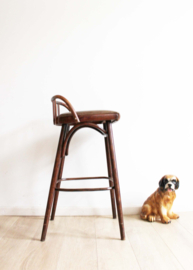 Houten vintage barkruk - Ligna / Thonet. Retro kruk met rugleuning