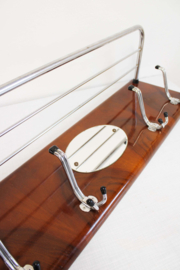 Houten vintage kapstok met spiegeltje. Retro Mid Century wandkapstok