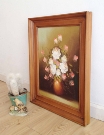 Originele bloemstilleven in houten lijst. Olieverf schilderij op doek