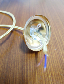 Wit vintage hanglamp van blauw/wit glas. Glazen retro lamp