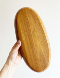 Teak houten vintage schaal. Ovaal retro bord met vakken