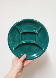 4 gekleurde vintage fondue borden. Set stenen retro bordjes.