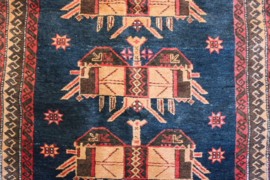 Uniek vintage tapijt. Handgeknoopt Oosters kleedje blauw/oranje
