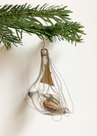 Glazen vintage kerstbal - bootje met zeil. Antieke zilveren kerstversiering