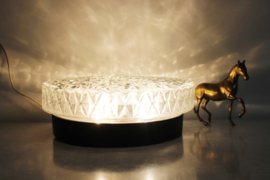 Grote vintage plafonnière van gebobbeld glas. Glazen retro plafond lamp, Leuchten