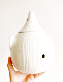 Witte vintage uienpot - huilend gezicht. Aardewerk retro pot, jaren 80