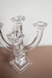 Glazen vintage kandelaar. Vijfarmige  kandelaber van loodkristal.