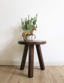 Vintage brutalist boomstam tafeltje. Houten retro krukje / plantentafel